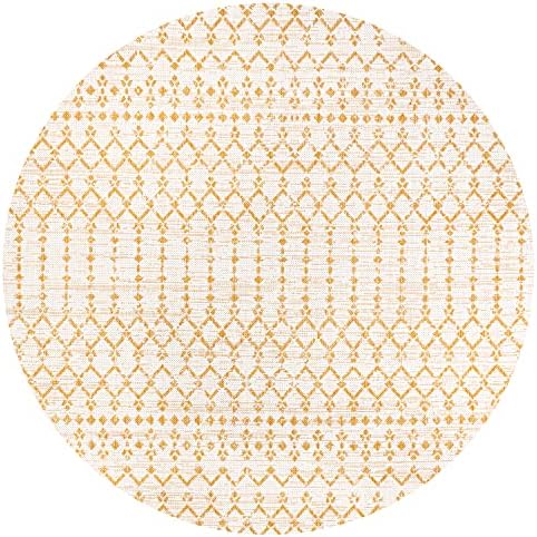 Eyely Moroccan Woven Round Rug 5 Ft Cream/Yellow, Indoor Outdoor Rug - Image 3