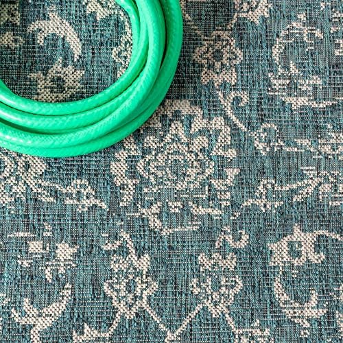 JONATHAN Y Weave Floral Indoor Outdoor Area Rug 4X6 Teal/Gray, Tela Bohemian Textured for Backyard, Patio, Porch, Easy-Cleaning, High Traffic, Pet-Friendly, Non-Shedding (SMB100C-4) - Image 7