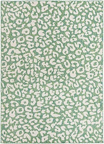 Unique Loom Outdoor Safari Collection Area Rug - Leopard (7' 10" x 11' Rectangle, Green Blue/ Ivory) - Image 3