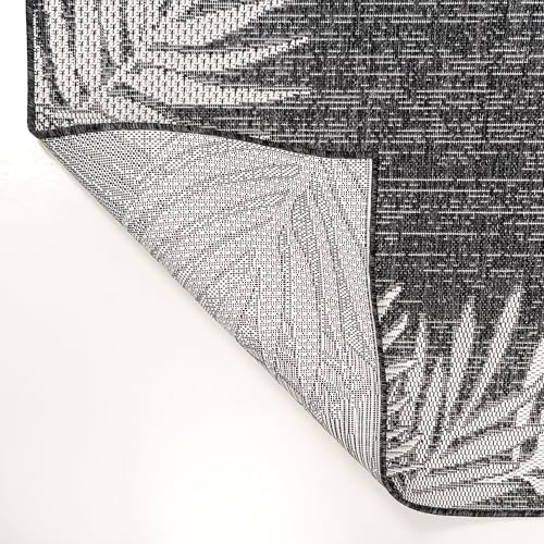 JONATHAN Y Tuscan Sun Polypropylene Indoor Outdoor Area Rug, Dark Gray and Ivory Isla Coastal Cottage Palm Frond Border Design, 5'3" x 7'7", Durable Low-Pile for Patio or Entryway TSN207D-5 - Image 5