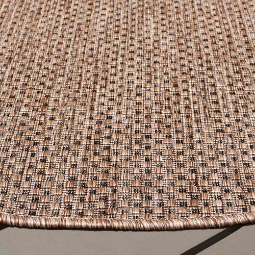 SAFAVIEH Courtyard Collection 9' Round Natural/Black CY8521 Indoor/-Outdoor-Waterproof Easy-Cleaning Patio Backyard Mudroom Area-Rug - Image 4