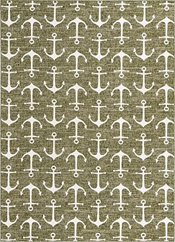 Unique Loom Outdoor Coastal Collection Area Rug - Ahoy (10' x 14' 1" Rectangle, Green/ Ivory) - Image 3
