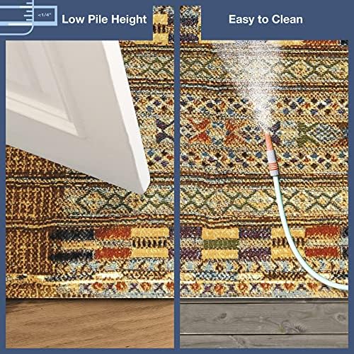 Liora Manne Marina Low Profile Durable Indoor/Outdoor Woven Rug- Tribal Stripe Gold 3'11" x 5'10" - Image 3