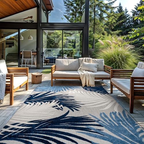Rugshop Lucca Indoor/Outdoor Contemporary Floral Area Rug Navy 10' x 14' by Rugshop