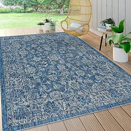 JONATHAN Y Weave Floral Indoor Outdoor Area Rug 4X6 Navy/Gray, Tela Bohemian Textured for Backyard, Patio, Porch, Easy-Cleaning, High Traffic, Pet-Friendly, Non-Shedding (SMB100B-4) - Image 4