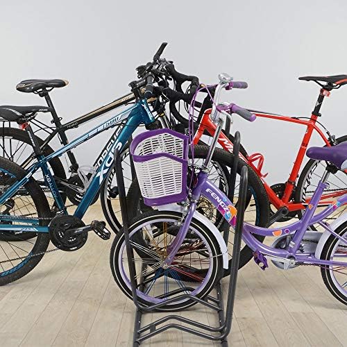 XCSOURCE 5-Bike Floor Parking Rack, Adjustable Dual-Sided Bicycle Storage Stand, Indoor & Outdoor Bike Rack Organizer, Fits Mountain, Road, Kids Bikes with Floor Anchor Brackets (Silver) - Image 6