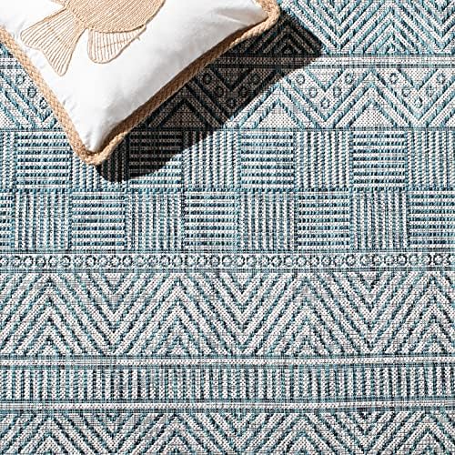 SAFAVIEH Courtyard Collection 9' x 12' Grey / Teal CY8196 Indoor/ Outdoor Waterproof Easy Cleaning Patio Backyard Mudroom Area Rug - Image 6
