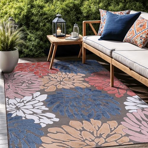 Luul Home Floral Indoor Outdoor Rugs 6x9 Large Area Rug for Living Room, Patio Decor, Kitchen, and Entryway Rug, Washable Stain Resistant Outside Carpet Brown 6 x 9 by Unknown