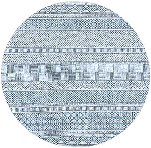 SAFAVIEH Washable Rug Outdoor Courtyard Collection - 7'10" Round Grey & Navy, Non-Shedding & Easy Cleaning, Ideal for Patio, Backyard, Mudroom (CY8196-36812) - Image 2
