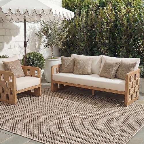 SAFAVIEH Washable Rug Outdoor Courtyard Collection - 6'7" x 9'6", Natural & Black, Non-Shedding & Easy Cleaning, Ideal for Patio, Backyard, Mudroom (CY8521-37312) by Unknown