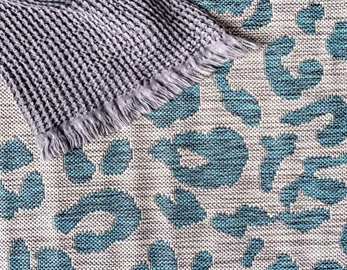 Unique Loom Outdoor Safari Collection Area Rug - Leopard (7' 1" x 10' Rectangle, Teal/ Ivory) - Image 5