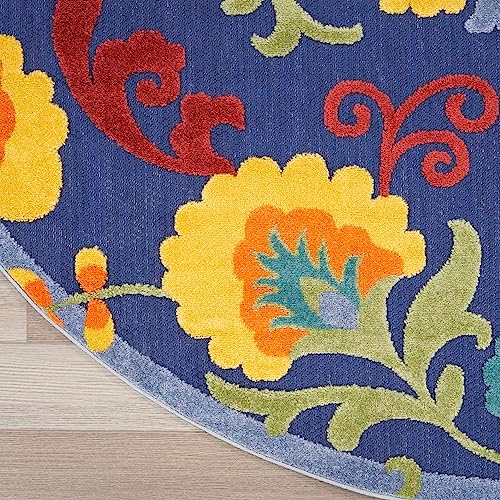 Nourison Home Aloha Navy Multicolor 7'10" x Round Area Rug - Easy Clean, Non Shedding, Bed Room, Living Room, Dining Room, Kitchen (8' x Round) - Image 5
