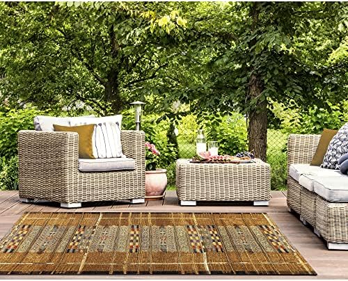 Liora Manne Marina Low Profile Durable Indoor/Outdoor Woven Rug- Tribal Stripe Gold 3'11" x 5'10" - Image 6