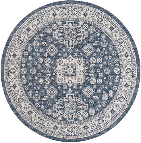 Rugs.com - Outdoor Aztec Rug – 10 Ft Round Blue Indoor/Outdoor Rug – Weather-Resistant Flatweave for Patios, Decks, and Porches - Image 3