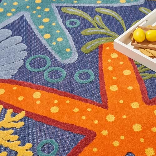 Nourison Home Aloha Navy Multicolor 9' x 12' Area Rug - Easy Clean, Non Shedding, Bed Room, Living Room, Dining Room, Kitchen (9' x 12') - Image 7