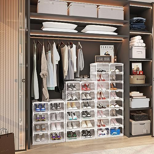 ANTBOX Foldable Shoe Rack,Shoe Organizers for Closet Plastic Shoe Storage Box Space Saving For Entryway, Large Sturdy Stackable Sneaker Cabinet Bins With Magnetic Clear Door 4 Tiers 8 Pairs - Image 5
