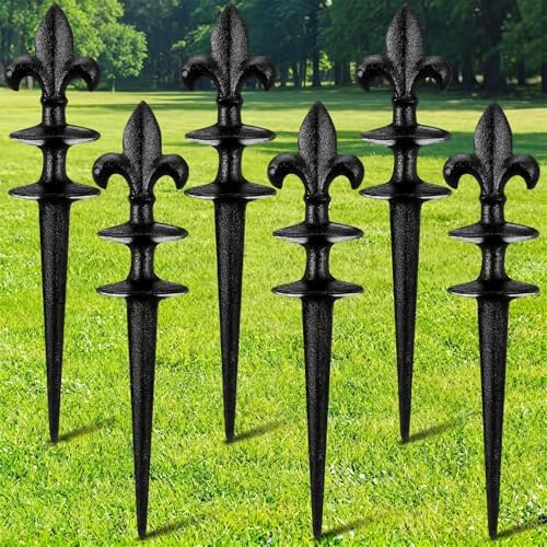 Tandefio 6 Pcs Fleur De Lis Garden Hose Guide Stakes, Cast Iron Black by Tandefio