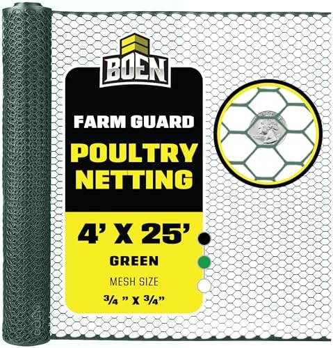 Green Plastic Chicken Wire 4'x25', Hex Poultry Netting Garden Fence Roll by BOENProducts