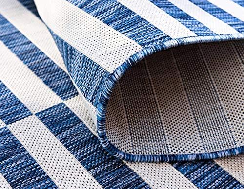 Unique Loom Outdoor Striped Collection Area Rug - Striped (4' 1" x 6' 1" Rectangle, Blue/Ivory) - Image 5
