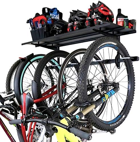 StoreYourBoard Bike Storage Rack with Shelf – Heavy Duty Garage Bike Storage Rack for 5 Bicycles, Adjustable Vertical Bike Rack, Bike Rack Shelf for Helmets & Gear, Holds 300 lbs by StoreYourBoard