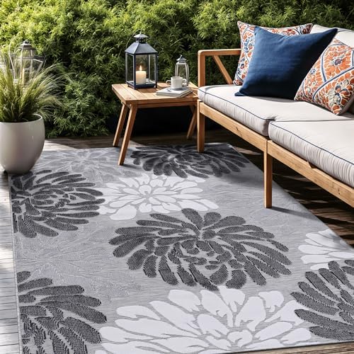 Luul Home Floral Indoor Outdoor Rugs 8x10 Large Area Rug for Living Room, Patio Decor, Kitchen, and Entryway Rug, Washable Stain Resistant Outside Carpet Gray 8 x 10 by Unknown