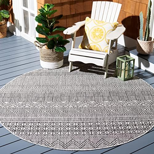 SAFAVIEH Washable Rug Outdoor Courtyard Collection - 5'3" Round, Black & Grey, Non-Shedding & Easy Cleaning, Ideal for Patio, Backyard, Mudroom (CY8196-37612) by Unknown