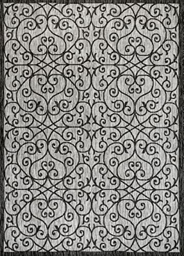 Eyely Filigree Weave Area Rug 8X10 Light Gray/Black, Indoor Outdoor Rug - Image 3