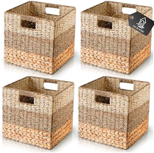 CHI AN HOME 12x12 Baskets for Cube Storage, Wicker Cube Storage Bins Set 4 by ChiAnHome