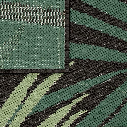 Paco Home Indoor & Outdoor Rug Flat-Weave Jungle Floral Palm Trees Design Black Green, Size: 4' x 5'7" - Image 4