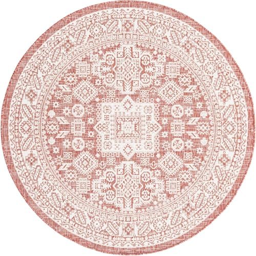 Rugs.com - Outdoor Aztec Rug – 5 Ft Round Rust Red Indoor/Outdoor Rug – Stain Resistant, Easy Clean for Patios, Decks, and Porches - Image 3