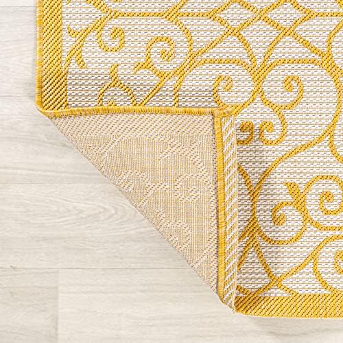 Eyely Filigree Weave Runner Rug 2X8 Cream/Yellow, Indoor Outdoor Rug - Image 7