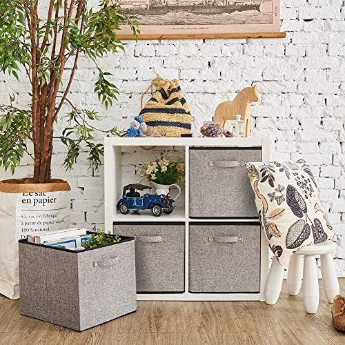 Foldable Storage Bin [set of 4] Fabric Organizer Container Cube Basket with Handles, 13 x 15 x 13 inch (Gray) - Image 2