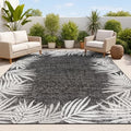 JONATHAN Y Tuscan Sun Polypropylene Indoor Outdoor Area Rug, Dark Gray and Ivory Isla Coastal Cottage Palm Frond Border Design, 7'9" x 10', Durable Low-Pile for Patio or Entryway TSN207D-8 by JONATHANY