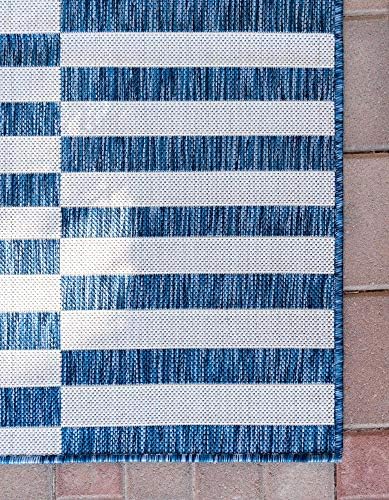 Unique Loom Outdoor Striped Collection Area Rug - Striped (2' x 6' 1" Runner, Blue/Ivory) - Image 7