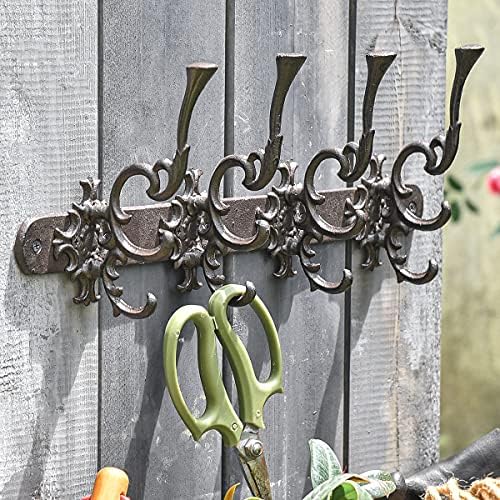 Sungmor Vintage Cast Iron Wall Hook Rack - Ornate 4-Hooks Coat and Hat Organizer - Heavy Duty Decorative Hanger for Entryway, Bathroom, or Mudroom - Retro Court Style & Rustic Bronze Finish by Sungmor
