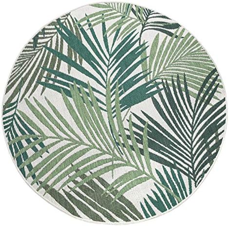 Paco Home Indoor & Outdoor Rug for Patio Jungle Floral Palm Trees Design Green, Size: 4' Round - Image 6