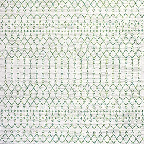 Eyely Moroccan Woven Square Rug 5X5 Green/Ivory, Indoor Outdoor Rug - Image 2
