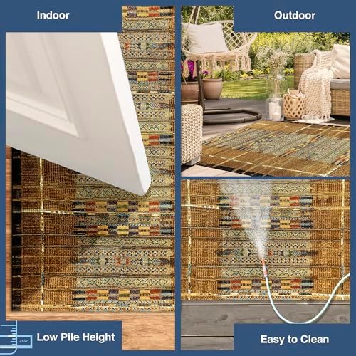 Liora Manne Marina Low Profile Durable Indoor/Outdoor Woven Rug- Tribal Stripe Gold 7'10" x 9'10" - Image 4