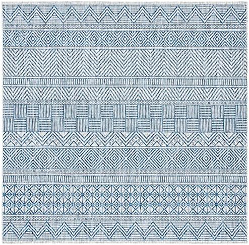 SAFAVIEH Washable Rug Outdoor Courtyard Collection - 6'7" Square, Grey & Navy, Non-Shedding & Easy Cleaning, Ideal for Patio, Backyard, Mudroom (CY8196-36812) by Unknown