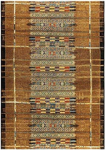 Liora Manne Marina Low Profile Durable Indoor/Outdoor Woven Rug- Tribal Stripe Gold 3'11" x 5'10" - Image 4