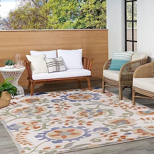 Nourison Home Aloha Ivory Blue 9' x 12' Area Rug - Easy Clean, Non Shedding, Bed Room, Living Room, Dining Room, Kitchen (9' x 12') - Image 6