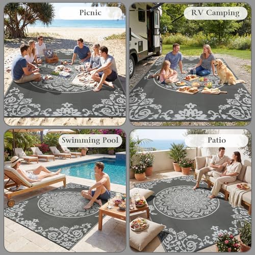 famibay Outdoor Rug Waterproof 8x10 ft, Reversible Large Outdoor Plastic Straw Rug, UV-Resistant Patio Rug Portable RV Mat Indoor Outdoor Carpet for Camping, Balcony, Deck, Backyard, Picnic - Image 7