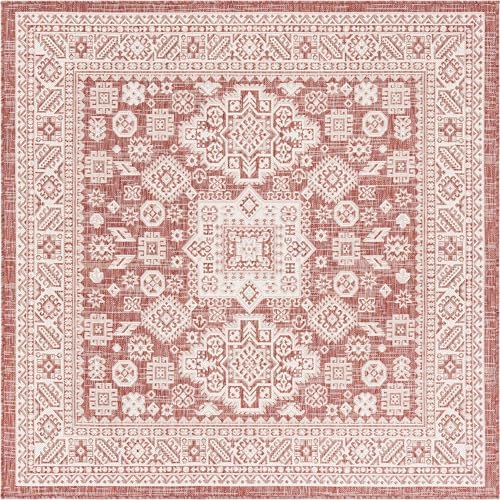 Rugs.com - Outdoor Aztec Rug – 5 Ft Square Rust Red Indoor/Outdoor Rug – Durable Flatweave for Patios, Decks, and Porches - Image 3