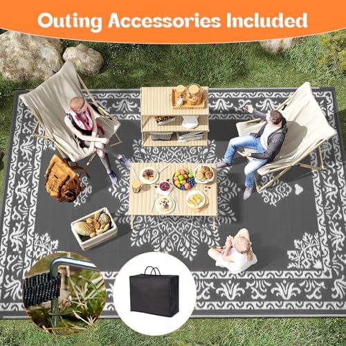 Yamaziot 8x10Ft Outdoor Rug Waterproof Plastic Straw Patio Rug, Dark Gray - Image 6