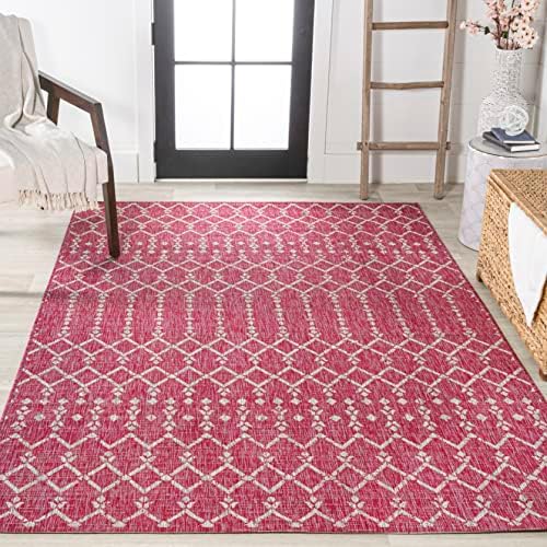 Eyely Moroccan Woven Area Rug 5X8 Fuchsia/Light Gray, Indoor Outdoor Rug - Image 5