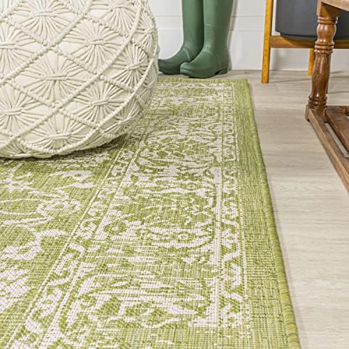 JONATHAN Y Weave Floral Indoor Outdoor Square Area Rug 5X5 Green/Cream, Tela Bohemian Textured for Backyard, Patio, Porch, Easy-Cleaning, High Traffic, Pet-Friendly, Non-Shedding (SMB100D-5SQ) - Image 4