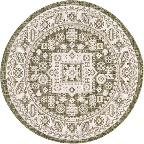 Rugs.com - Outdoor Aztec Rug – 3 Ft Round Green Washable Indoor/Outdoor Rug – Perfect for Patios, Decks, and Porches - Image 2