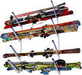 StoreYourBoard Ski Rack Wall Mount, Horizontal Ski Storage Rack for Garage, 4-Level Ski Wall Mount with Padded Arms, Ski Pole Holder, Ski Holders for Wall, Winter Gear Organizer, White, Holds 100 lbs by StoreYourBoard