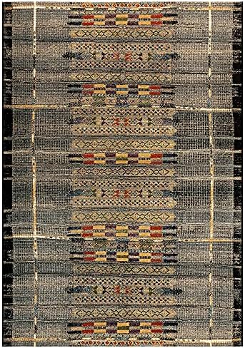 Liora Manne Marina Indoor/Outdoor Power Loomed Synthetic Blend Low Profile Area Rug - Traditional Geometric Casual Southwestern Colorful (Tribal Stripe Black) (3'11" x 5'10") - Image 5