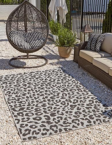 Unique Loom Outdoor Safari Collection Area Rug - Leopard (10' x 13' Rectangle, Light Gray/ Gray) by UniqueLoom
